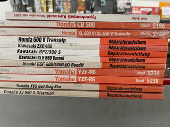 Honda,Suzuki,Yamaha,Kawasaki, opravářské manuály
