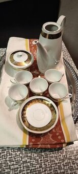 Retro kávová souprava ČSSR – zlacená, kompletní (1 vada)