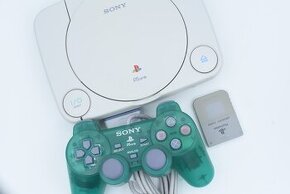 PS one NTSC-J konzole + emerald dual shock ovladač + paměť
