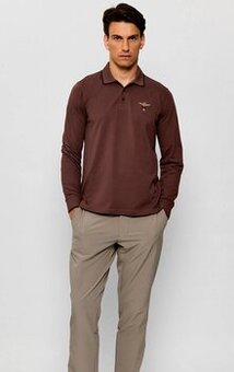 AERONAUTICA MILITARE PÁNSKÉ POLO TRIKO-BROWN-M KRÁSNÉ TOP