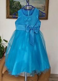 Dětské sváteční šaty v azurově modré barvě - 1