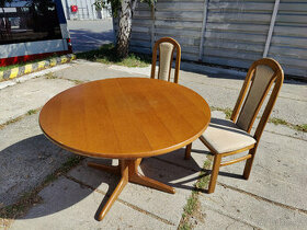Dřevený kulatý stůl a 4 kvalitní židle - rozkládací stůl - 1