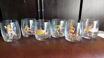 Retro malované sklenice 6 ks, slečny