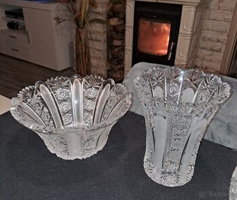 Broušené sklo váza, mísa