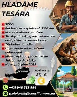 Hľadáme tesára, práca v Rakúsku.