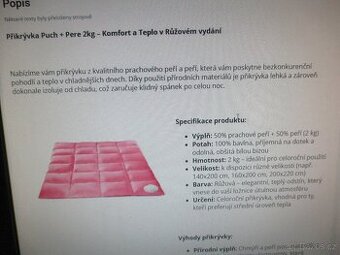 nová ještě zabalená prošívaná péřová deka 140x200,2kg - 1