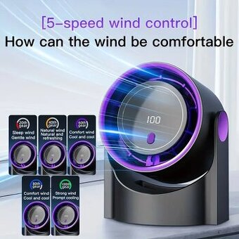 🔥 Přenosný bezlopatkový ventilátor – USB, digitální displej