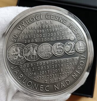 Stříbrná 10 uncová Medaile jen 300ks 30 let České Měny