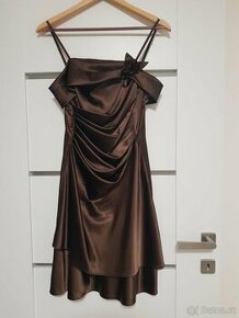 Dámské hnědé saténové šaty 38