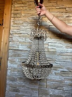 Křišťálový košový lustr – mosaz a broušené sklo, 40 cm