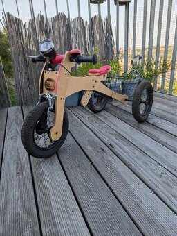 TRYBIKE - dřevěné odrážedlo a tříkolka 4v1, 12" růžová