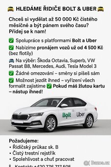 ŘIDIČ BOLTU  a UBER, PRÁCE RIČIČE TAXI, VÝPLATY TÝDNĚ
