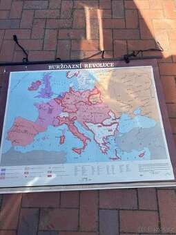 Stará školní nástěnná mapa „BURŽOAZNÍ REVOLUCE” – Kartografi