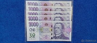 Výroční bankovky 1000 Kč s přítiskem UNC