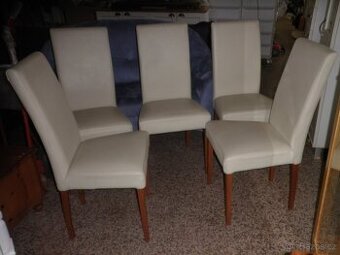 Jídelní židle s bílým potahem - 5 kusů