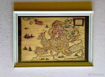 HISTORICKÁ  MAPA  EVROPY  /  obraz  57,5 x 40,5cm  /