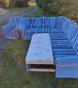 Rohová sedačka modrá + křeslo