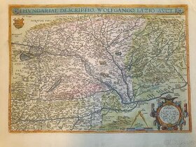 Stará, starožitná mapa Maďarska od Abrahama Ortelia.