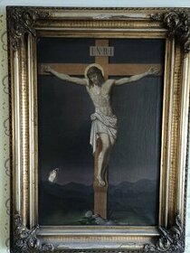 Starožitný obraz Krista a lampy dekorační