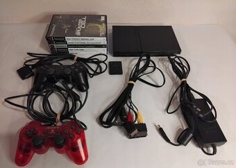 Sony PlayStation 2 (PS2) Slim + 2 ovládače + 5 hier