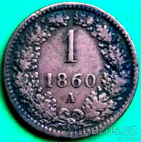 1 KREJCAR 1860 A VÍDEŇ FRANTIŠEK JOSEF I. patina