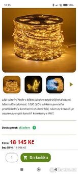 LED světelný řetěz 100 m, teple bílá s FLASH, 1000 diod