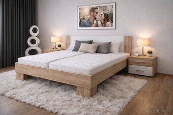 Postel s nočními stolky, roštem a matracemi kompet NOVÁ