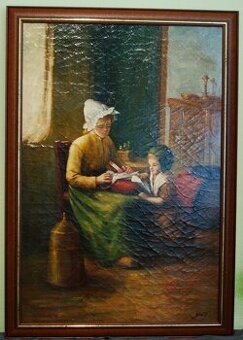 🎨 Nizozemská škola – "Matka s dcerou" - Olejomalba