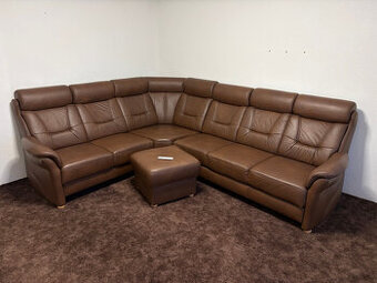 ⭐ LUXUSNÍ ROHOVÁ KOŽENÁ SEDAČKA XL (280x200 cm) – STAV NOVÉ