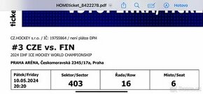 Hokej Česko - Finsko denní balíček 10.5.2024 O2 arena