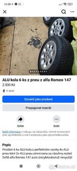 ALU kola 5x98z pneu 6 ks alfa romeo