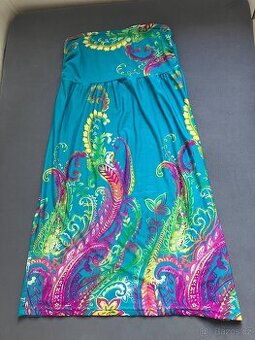 Letní mini šaty bez ramínek, tyrkysové s květovaným vzorem