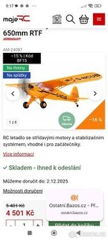 Prodám RC letadlo Skylark Piper j3 - 1