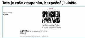 Prodám 2 lístky na Bruce Springsteen 28.5. Praha - Stání A