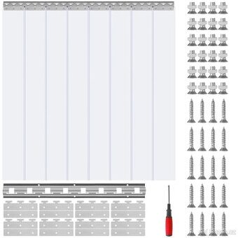 PVC pásové závěsy 213x122 cm, průhledné, 8 pásů, mrazírenské