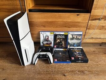 PS5 SLIM s mechanikou, 2x ovladač, hry