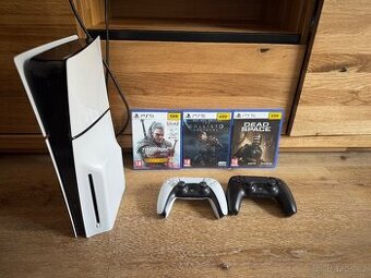 PS5 SLIM s mechanikou, 2x ovladač, hry