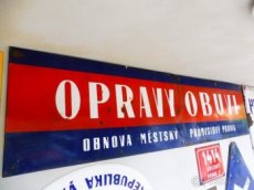 Staré smaltované cedule Opravy Obuvi.