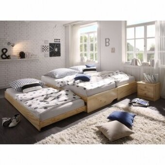 Postel, rozkládací dřevěná postel na tři lůžka