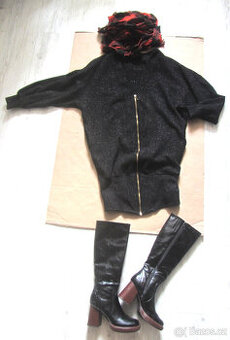 Vintage 80s černé designové šaty vlna angora lurex