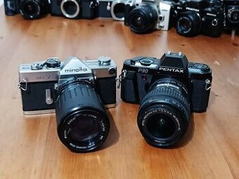 Dva fotoaparáty MINOLTA SR 7 (1962) + PENTAX P30 (1985)