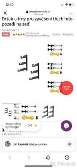 Držák a trny pro zavěšení tří fotopozadi na zeď