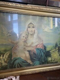 Velký obraz panny Marie s nádherným rámem