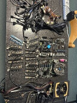 Zbytek mining rig, 2xMB, zdroj 850W, karty, kabely, redukce