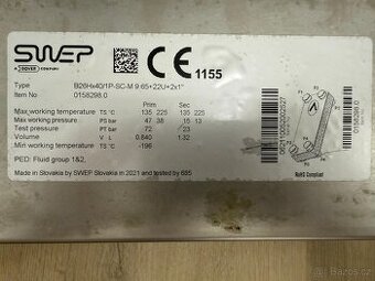 Deskový výměník tepla SWEP, B26Hx40/1P-SC-M, 9,65+22U+2x1"