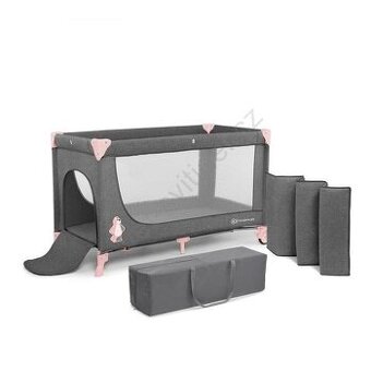 KINDERKRAFT - Cestovní postýlka JOY šedorůžová + matrace