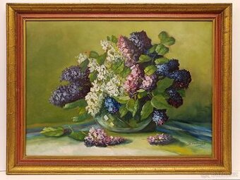 Obraz J.Švadleňák, Šeříky 1940, olej 61x78