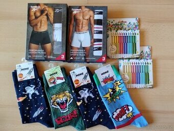 6x Reebok boxerky, 4x ponožky, narozeninové svíčky