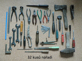 Soubor nářadí (32 různých kusů), přípravky, nabíječky aj.