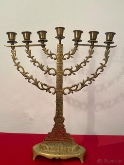 Starý mosazný židovský svícen 7ramenný výška 44 cm